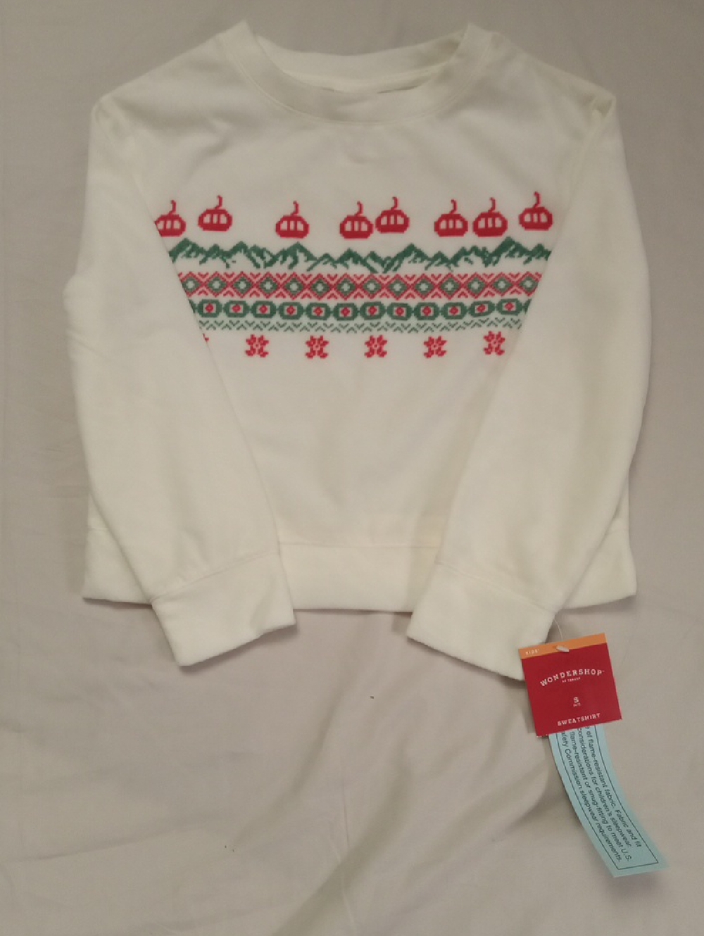 Wondershop White Crewneck Sweater with Red & Green Fair Isle